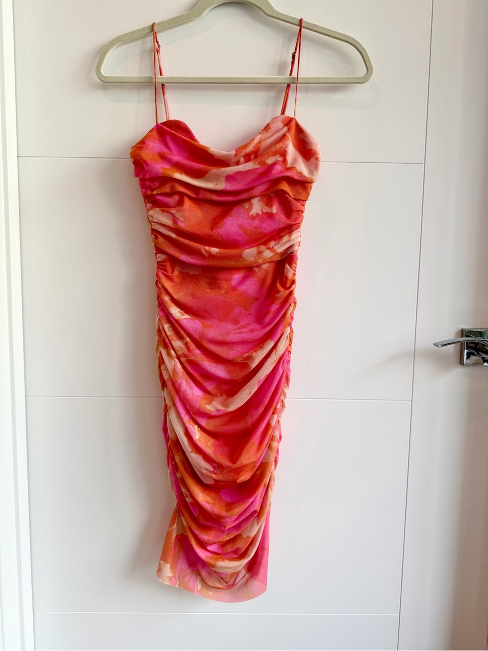 Ruched Pink and Orange Slip Dress